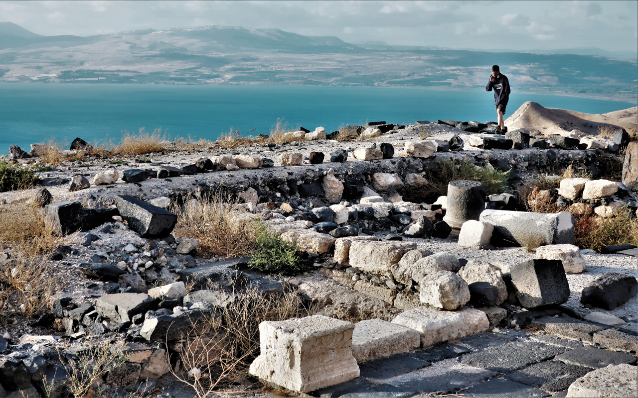 Capernaum and the hills where Jesus preached the Sermon on the Mount are on the distant shoreline in this view from ancient Hippos. — J. Nelson Kraybill