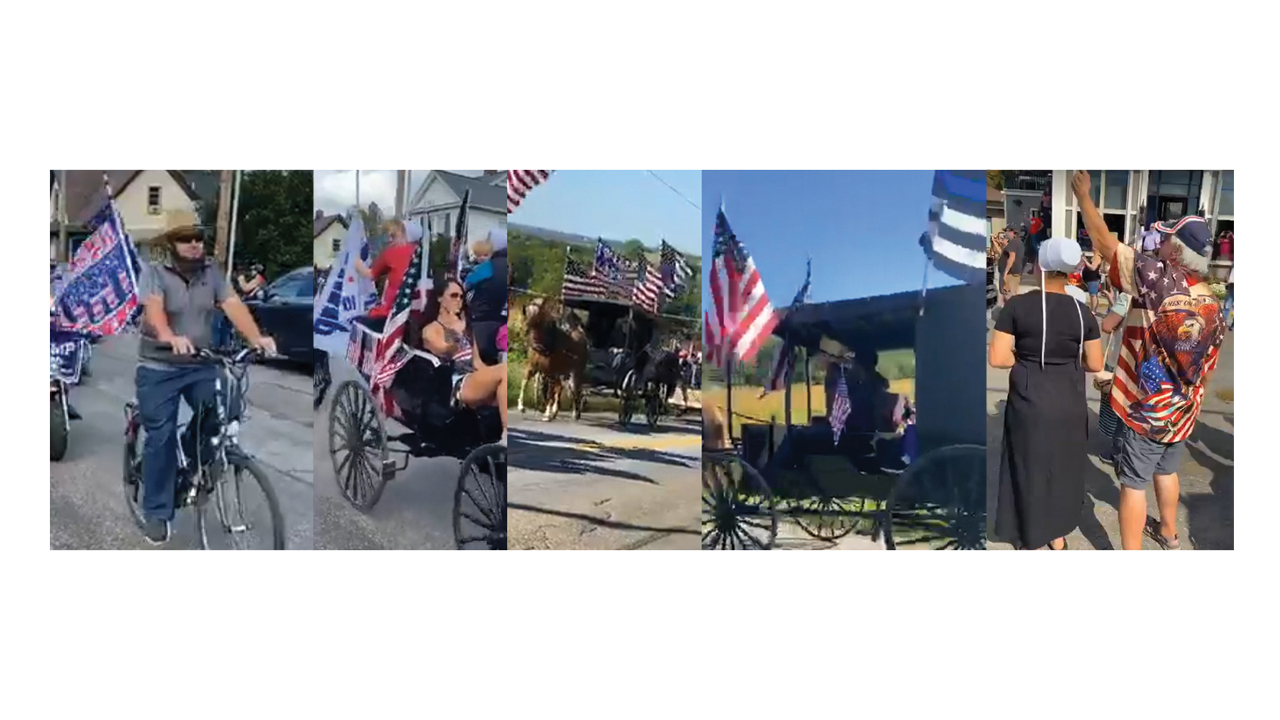 Amish and others take part or observe parades supporting President Donald Trump Sept. 19 and 26 in Fredericksburg, Ohio. — Bikers for Trump Facebook Live videos
