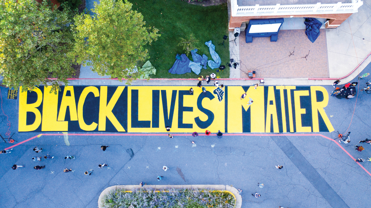 The Eastern Mennonite University Black Lives Matter mural, painted in front of the University Commons, was unveiled Sept. 21. — Rachel Holderman/EMU