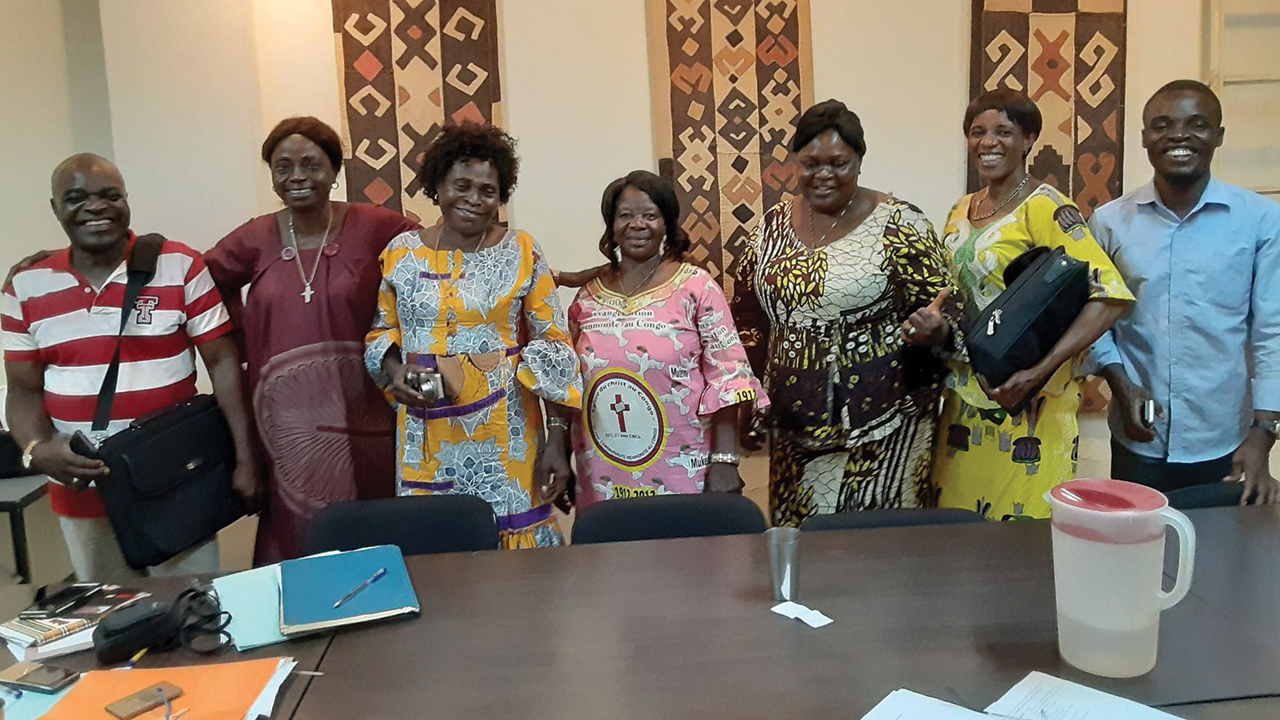 The seven members of the executive committee of the Congolese Mennonite Literacy Program signed the letter to the U.S. churches: Joseph Nkongolo, Marie Fumana, Adolphine Tshiama, Fidelité Nkita, Hélène José Mbombo, Aimerance Kabebe and Justice Moshamesu. — Rod Hollinger-Janzen/MMN