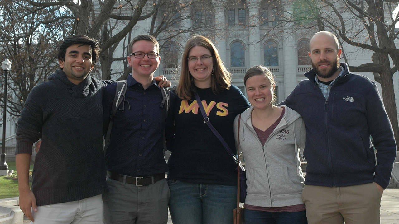 The 2016-17 Madison MVS unit and local leader, from left to right: Mikhail Fernandes, Joe Friesen, Sarah Geiser, Tabea Fink, Neil Richer. — David Fast/MMN