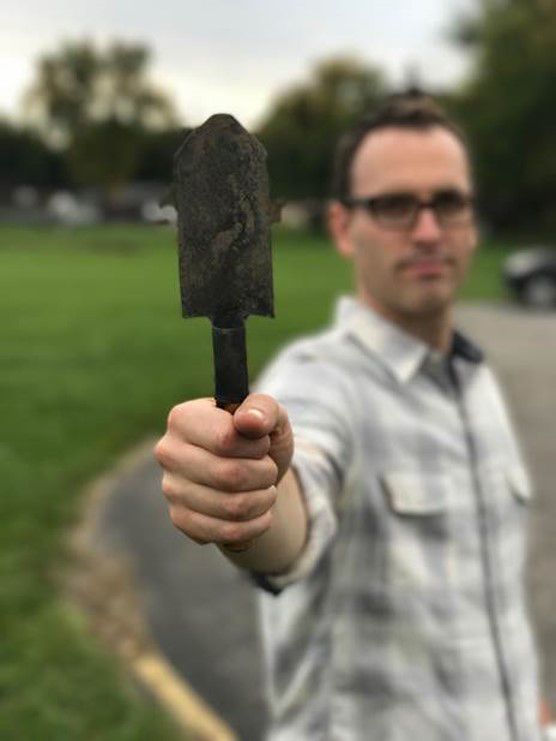 Pastor Joel Shenk holds a tool made from a gun. Shenk and his congregation, Toledo Mennonite Church in Ohio, have been involved with RAWtools since 2016. — Sam Melden