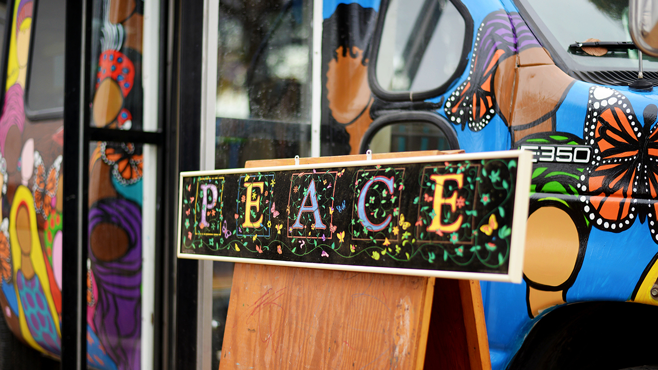 San Antonio Mennonite Church’s new mobile library is covered with images of women. — Tedi McVea/San Antonio Mennonite Church