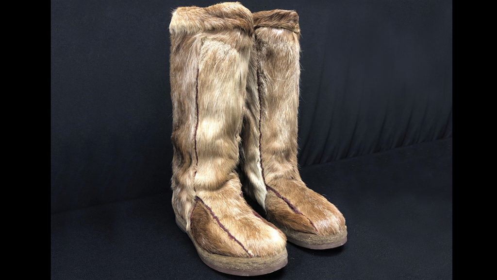 Daniel Driedger’s fur boots highlight his experiences as a Mennonite who served in the German military in the Second World War and was exiled to Siberia thereafter. — Mennonite Heritage Village
