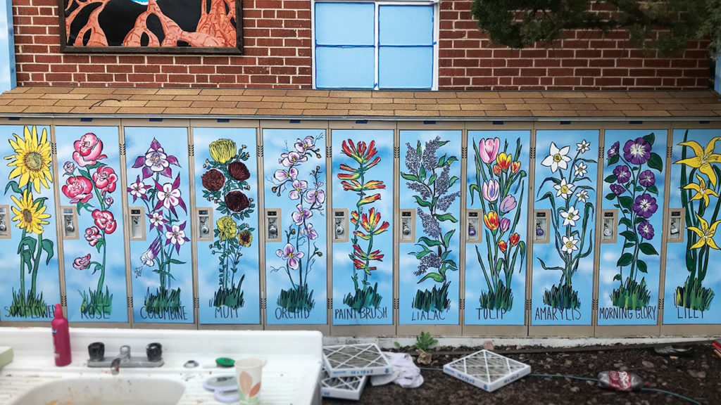 Fort Collins Mennonite Fellowship installed 20 lockers in back of the church and contracted with a formerly unhoused friend to paint them with images of flowers. — Steve Ramer