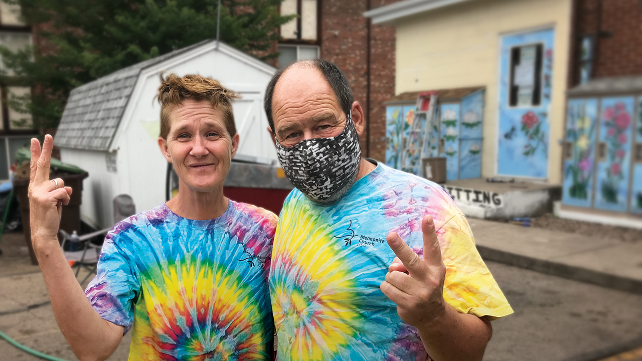 Starla Hersch and Pastor Steve Ramer express the spirit of friendship with the homeless at Fort Collins Mennonite Fellowship in Colorado. — Steve Ramer