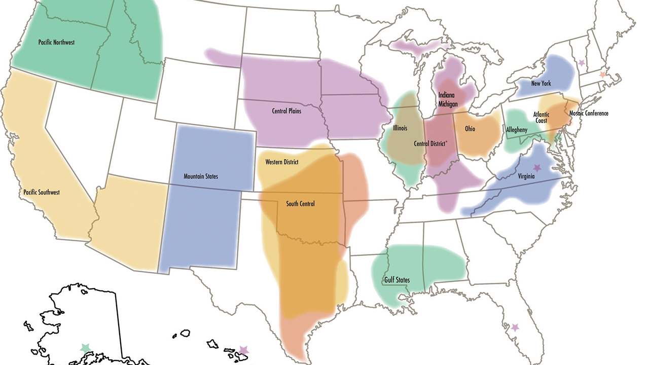 South Central Mennonite Conference of Mennonite Church USA shares a similar geographic footprint with Western District Conference, and several congregations have had dual affiliation in the past. — Mennonite Church USA