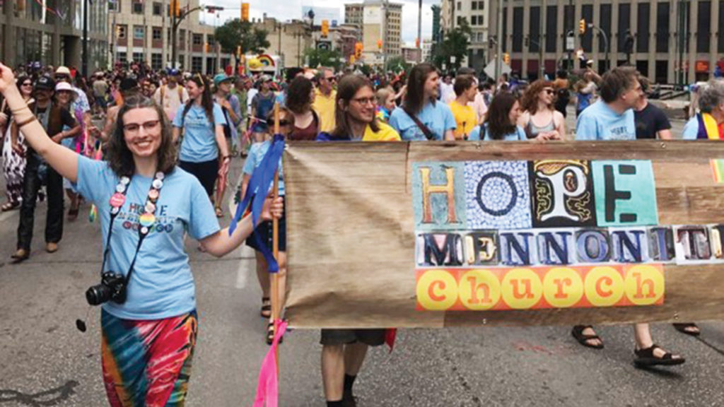 Members of Hope Mennonite Church in Winnipeg, Man., participate in the city’s Pride parade in 2017. — Hope Mennonite Church