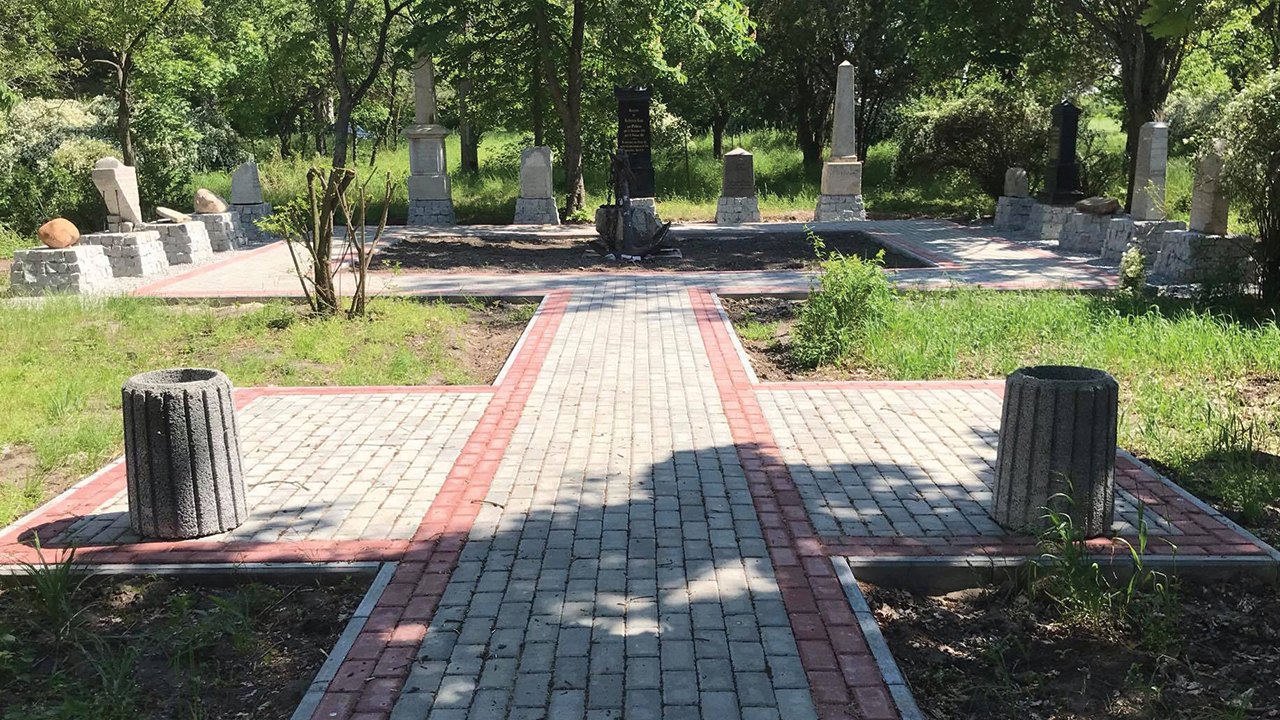 Gravestones from the Chortitza Mennonite Church cemetery in Ukraine were used by the Soviet government as building materials. Many have been rediscovered and are part of a new memorial dedicated June 24. — Max Shtatsky/Khortitsa national Nature Reserve