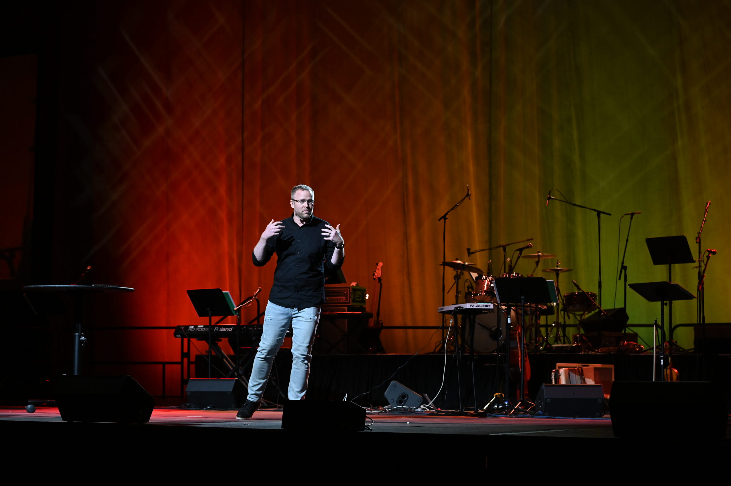 Jon Carlson speaks during worship July 9 at the Mennonite Church USA convention in Cincinnati. — Mennonite Church USA