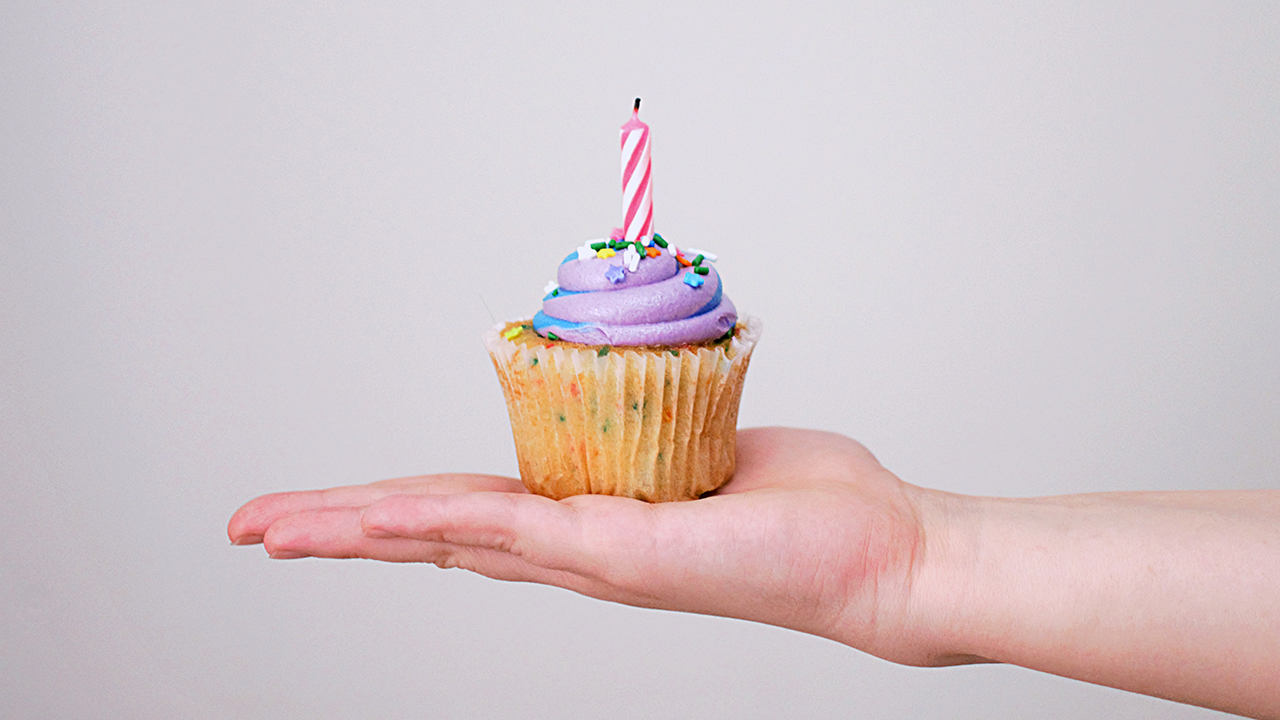 cupcake with one candle.