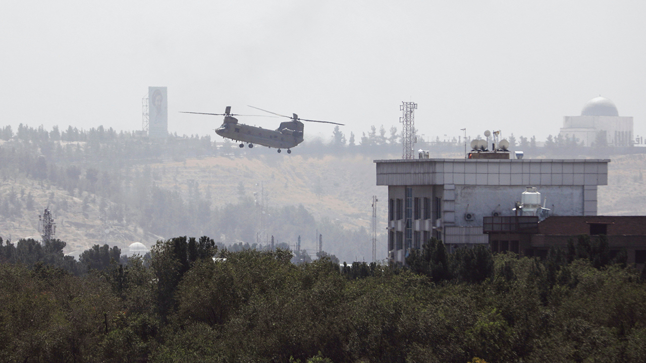 U.S. personnel were evacuated from the U.S. Embassy in Kabul, the Afghan capital, as Taliban insurgents broke through the city's defensive line on Aug. 15. — Rahmat Gul/AP