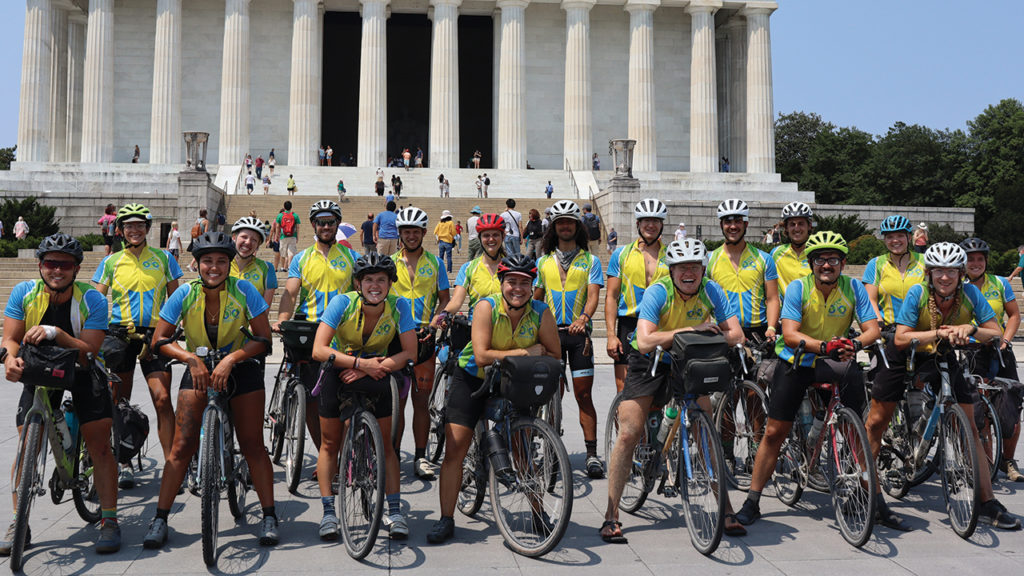 The CSCS climate riders gather for a photo upon arriving in Washington, D.C., on July 28. — Laura Pauls-Thomas/MCC