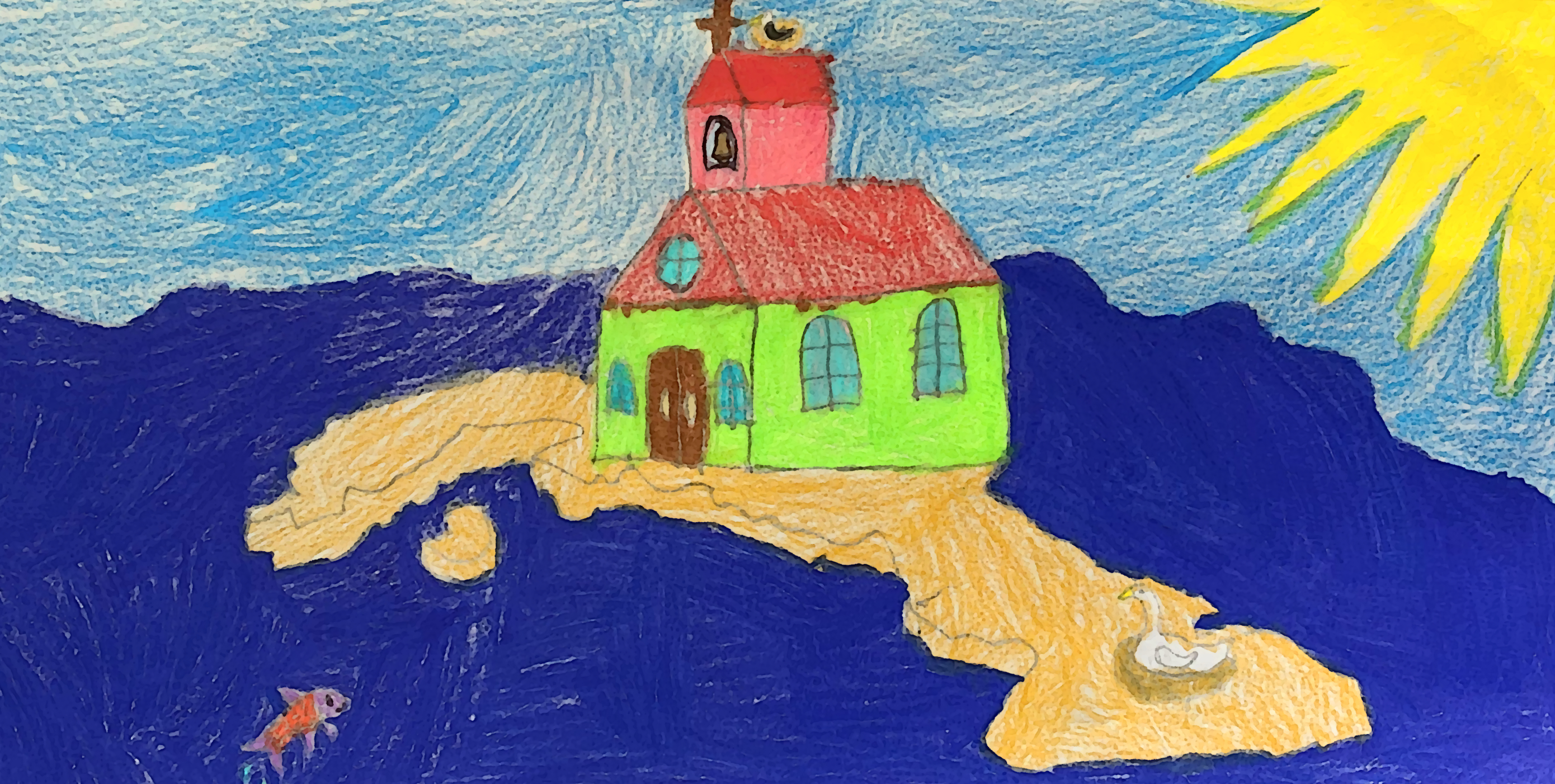 Dibujo de la iglesia de Cuba por Aliyah Wigginton Bravo.