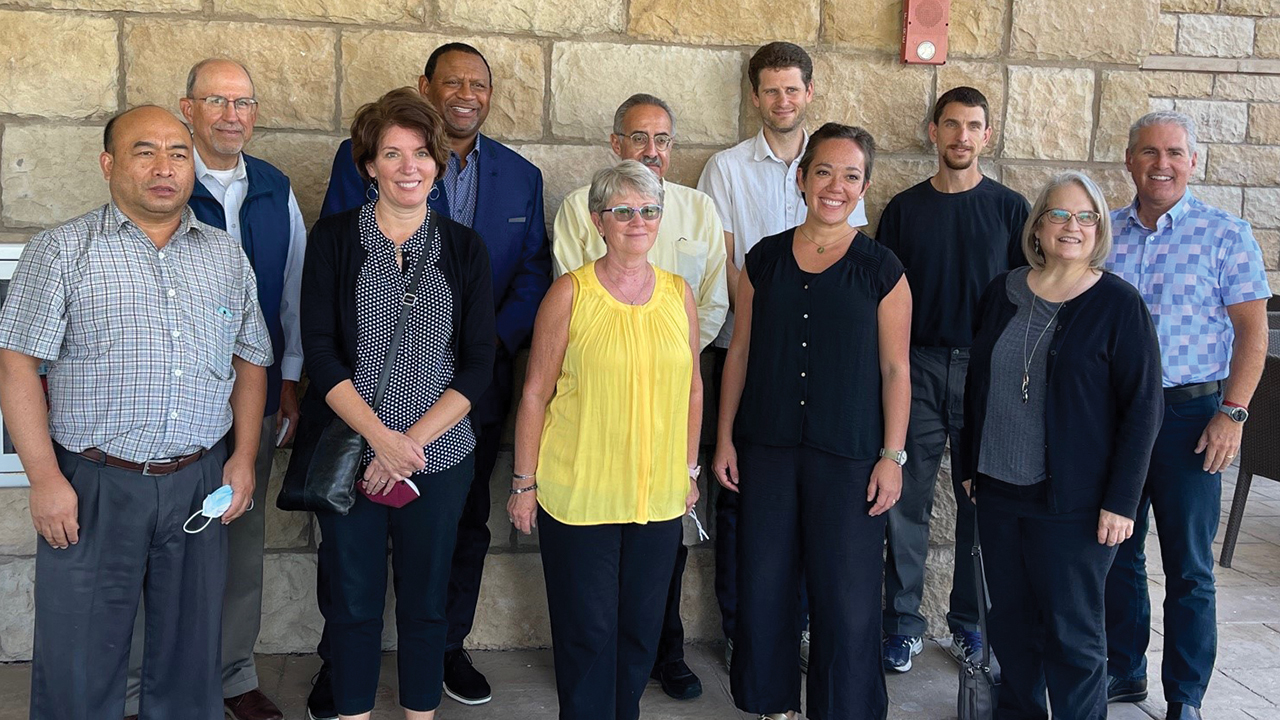 The 2021-23 biennium Mennonite Church USA board is, front row, Chaiya Hadtasunsern, Michelle Dula, Linda Dibble, Emily Merolli, Karen Zehr, back row, Mitch Kingsley, Leslie Francisco III, Richard R. Aguirre, Thomas Dunn, Todd Lehman, Jim Caskey, not pictured, Jon Carlson, Susan Hart, Margie Mejia-Caraballo and Zenobia Sowell-Bianchi. — Mennonite Church USA