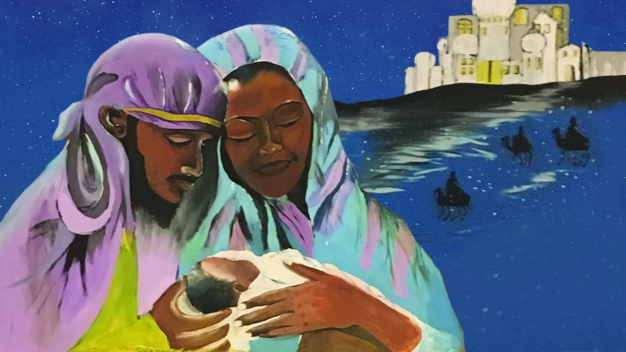 Penny Woods of New Life Fellowship Ministry in South Bend, Ind., painted this scene as a backdrop for a 2018 Christmas pageant. — Penny Woods