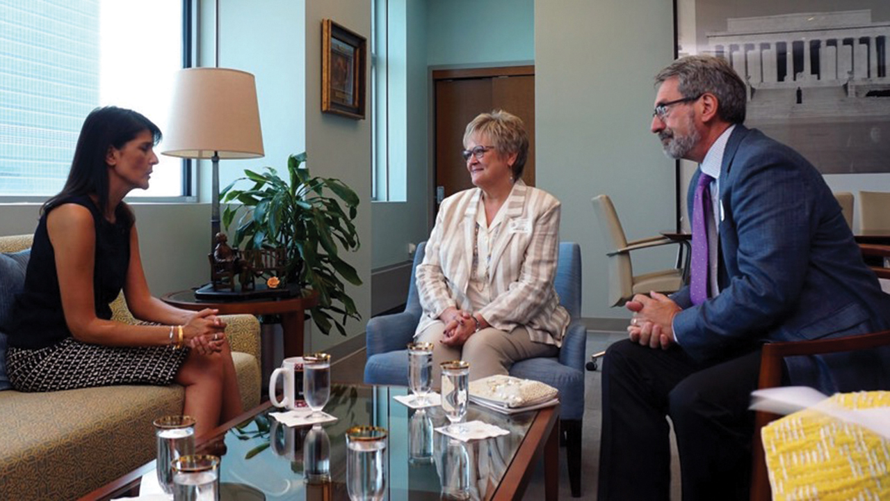 John and Michele Sharp meet with U.S. Ambassador to the United Nations Nikki Haley, left, in New York City after Michael Sharp’s death. — U.S. Mission to the United Nations