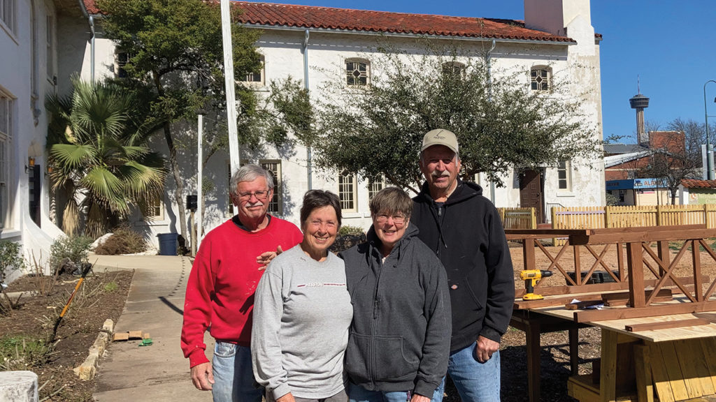 Jeanne and Mark Birky, right, with Bruce and Cheryl Kooker, outside San Antonio Mennonite Church. — Dianne Garcia