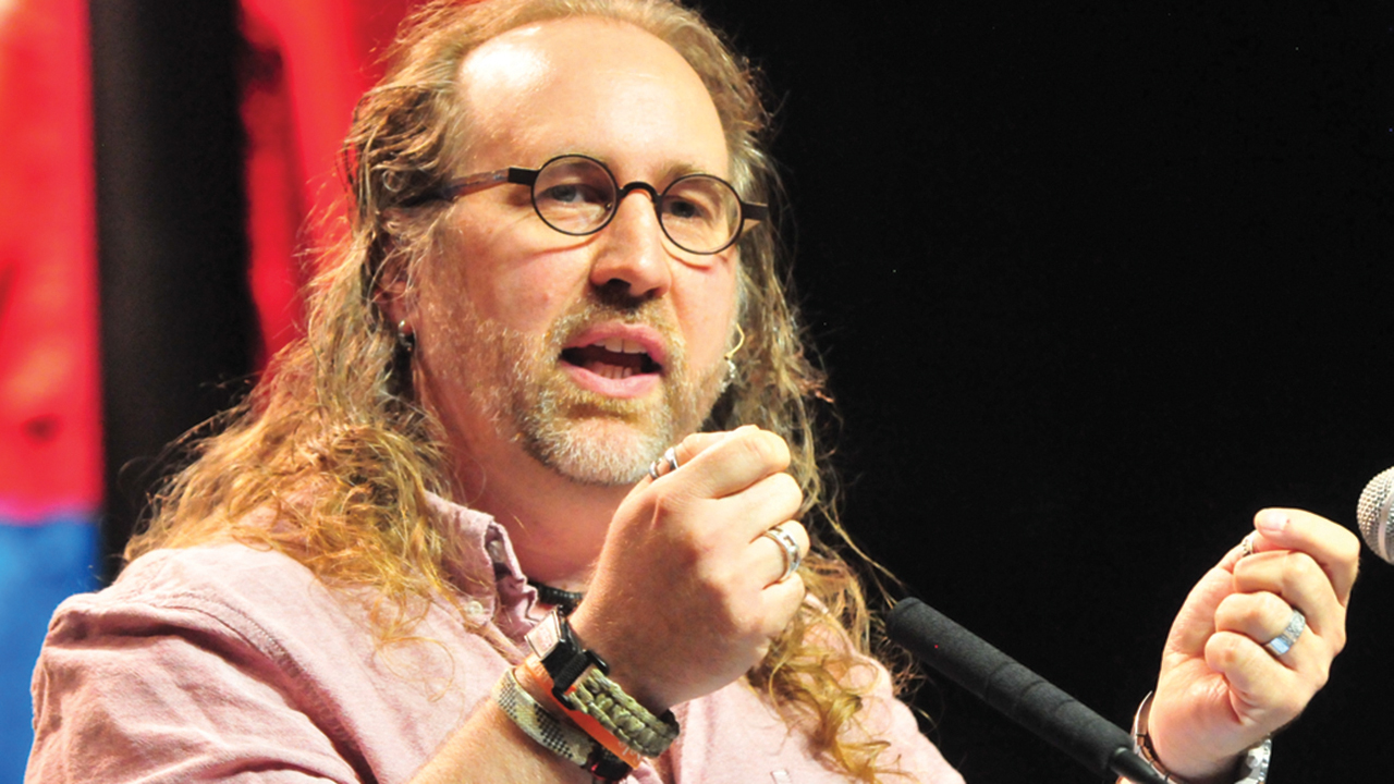 Bruxy Cavey speaks at the Mennonite World Conference assembly in Harrisburg, Pa., in 2015. — Dale D. Gehman