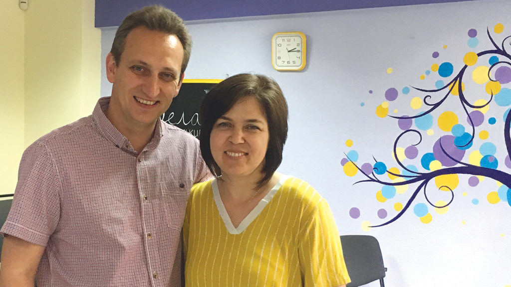 Maxym and Anya Oliferovski at New Hope Centre in Zaporizhzhia, Ukraine. Before the arrival of the Russian military, New Hope Centre provided counseling and other services for parents and children. New Hope also provides training for social workers from governmental and nongovernmental organizations serving families in crisis in the city and surrounding areas. — Maxym Oliferovski/MCC