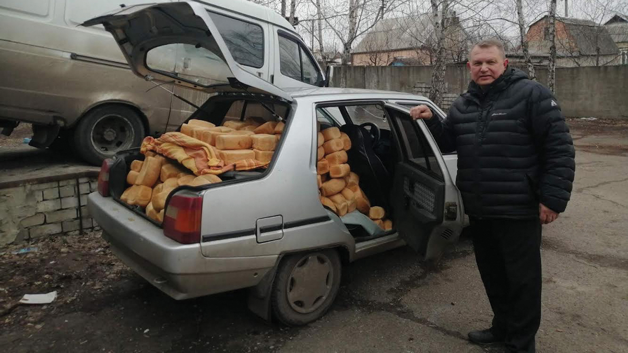 A pastor delivers bread from the Mennonite Centre in Molochansk, Ukraine, to recipients in Krasnogorovka, 140 miles to the east near Donetsk and the Russian border. — Mennonite Centre in Ukraine