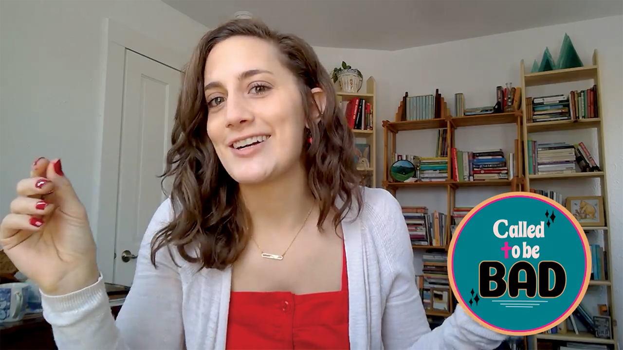 Mariah Martin, pastor of Bonneyville Mennonite Church in Bristol, Ind., records a podcast in her home. She launched the first episodes in March. — Mariah Martin