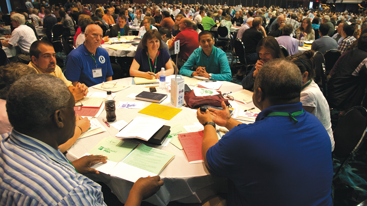 Mennonite Church USA delegates in Kansas City, Mo., in 2015 passed resolutions to forbear with each other in the midst of differences and to reaffirm the Membership Guidelines. — Lowell brown for Mennonite World Review