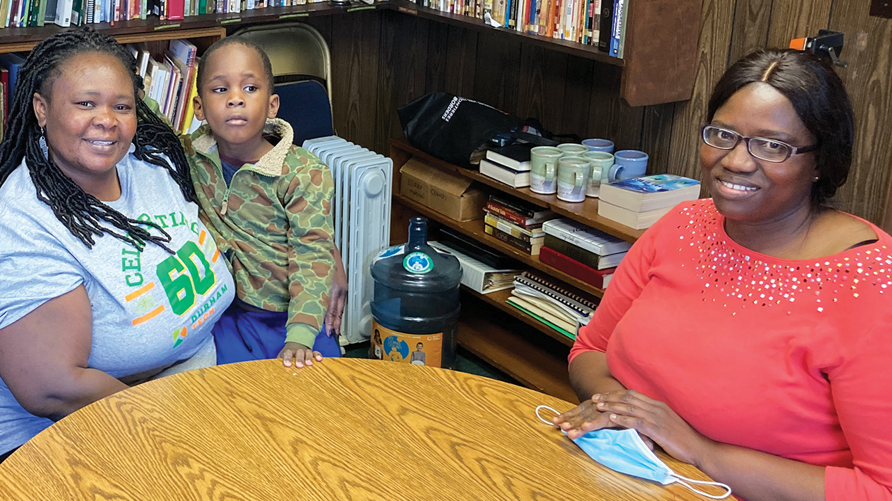Eddith Ogola, left, and son, Eric, with friend and fellow student Christiana Mansaray. Mansaray survived Ebola and civil war in Sierra Leone, and Ogola recalls harrowing post-election violence in East Africa. Both are now training as healthcare workers. — Jonathan Larson