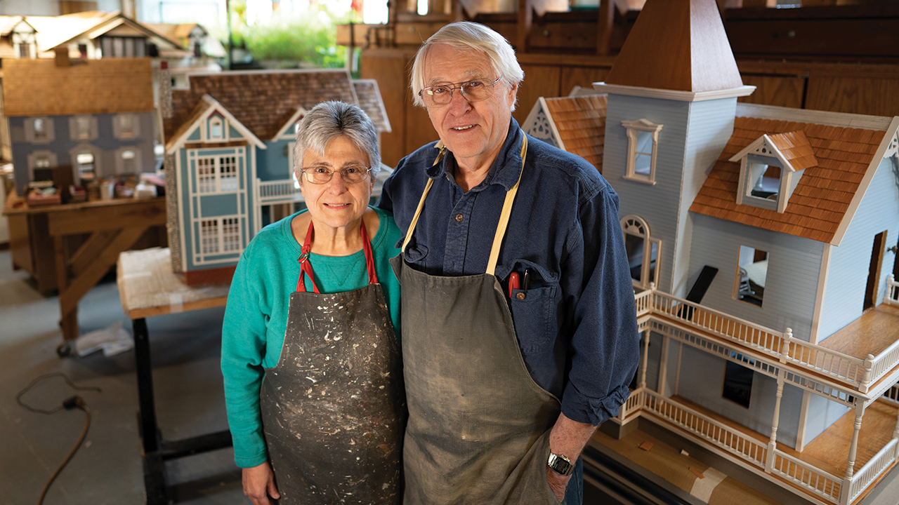 Sharon and Norm Ewert, retired professors at Wheaton College, renovate doll houses in their basement to sell at auction at MCC relief sales. — Christy Kauffman/MCC