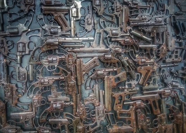 Closeup of “Guns into plowshares” sculpture by Esther and Michael Augsburger. Photo by Leann Augsburger