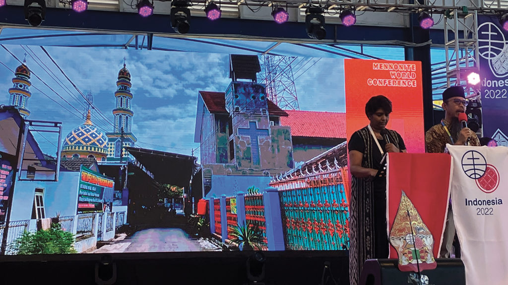 Didik Hartono, pastor of the GKMI (Muria Christian Church of Indonesia) congregation in Winong Village, describes how his church and a mosque across the street live out Indonesia’s ideal of religious harmony. His testimony was livestreamed from the Jepara GITJ (Evangelical Javanese Church) church to the MWC assembly crowd in Salatiga. — Paul Schrag for Meetinghouse