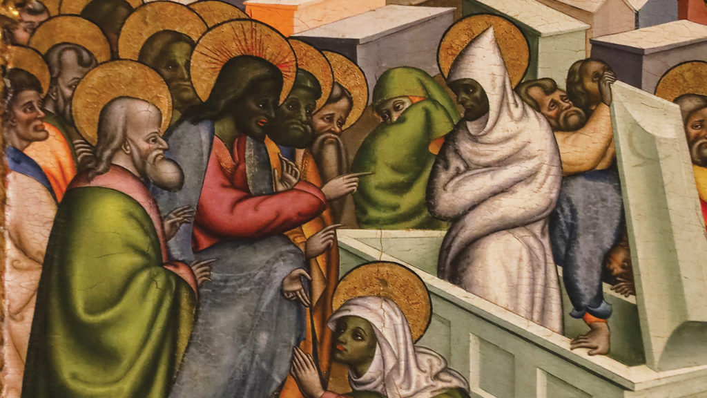 The raising of Lazarus, by Dello Delli, c. 1430-1450, in the Old Cathedral of Salamanca, Spain. — Lawrence Lew OP/Flickr