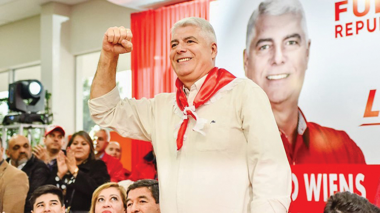 Arnoldo Wiens at a Colorado Party cam­paign event Sept. 3 in Paraguay. — Arnoldo Wiens