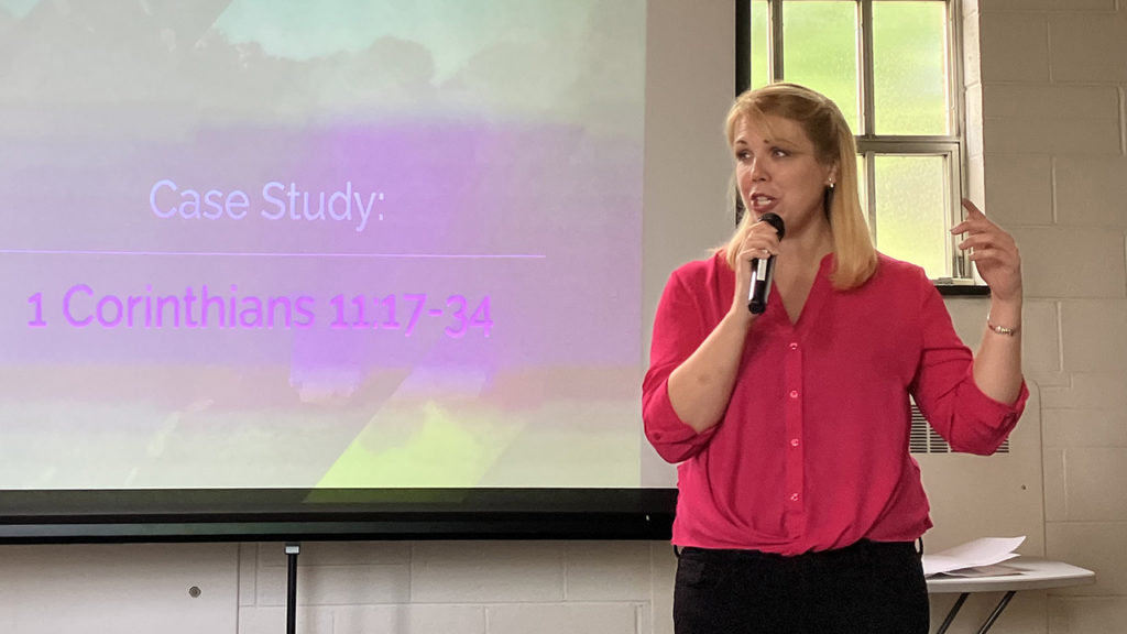 Meghan Larissa Good, pastor of Trinity Mennonite Church in Glendale, Ariz., addressed the group on “Reading Scripture with Jesus.” — Paul Schrag/AW
