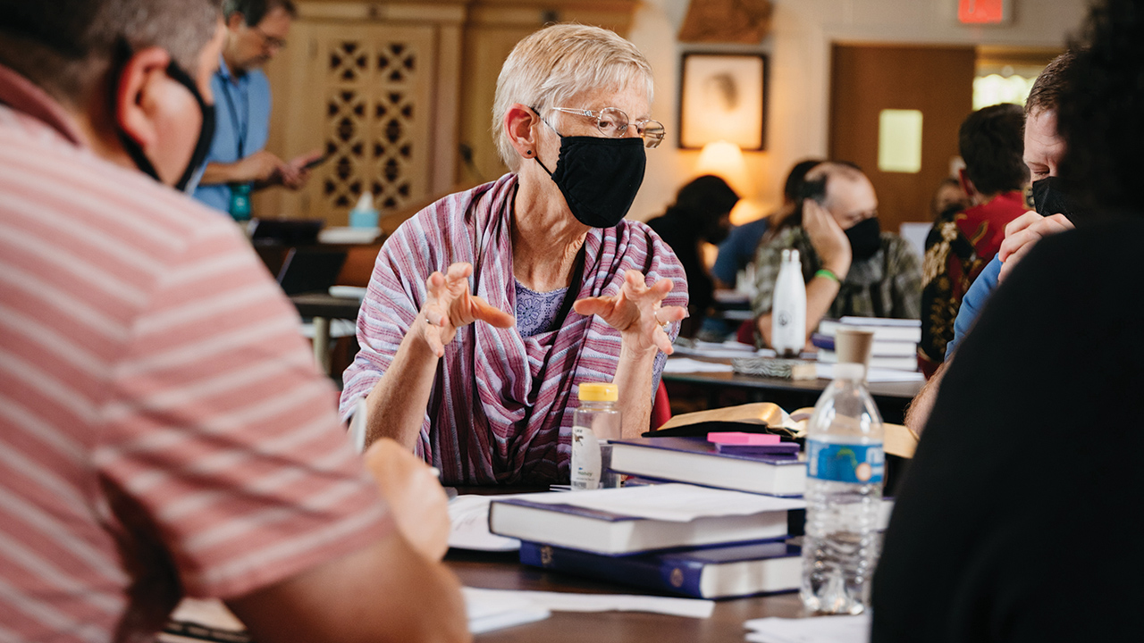 Nancy Heisey of Harrisonburg, Va., participates in discussion during the Anabaptist Bible launch event. — Jace Longenecker/For Mennomedia