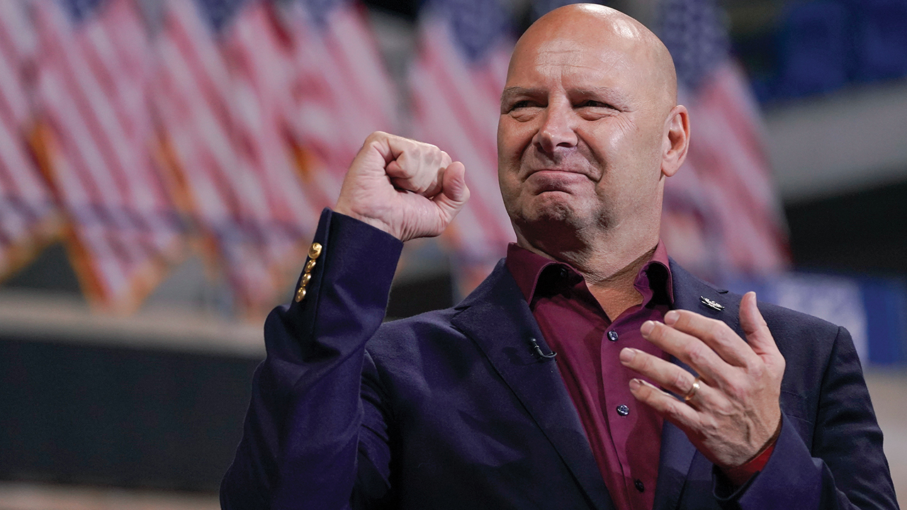 Pennsylvania Republican gubernatorial candidate Doug Mastriano speaks ahead of former President Donald Trump at a rally in Wilkes-Barre, Pa., on Sept. 3. — Mary Altaffer/AP