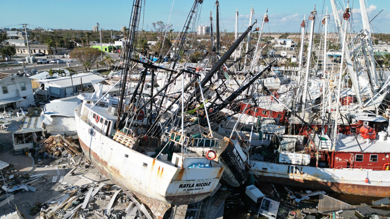 A harbor in the Sarasota, Fla., area reveals the damage of Hurricane Ian. — Caleb Gingerich/MDS