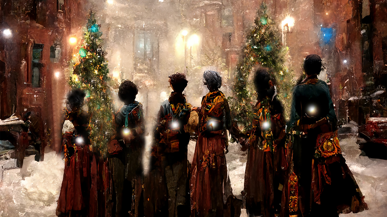 “City Carolers,” digital art by Keith Lyndaker Schlabach