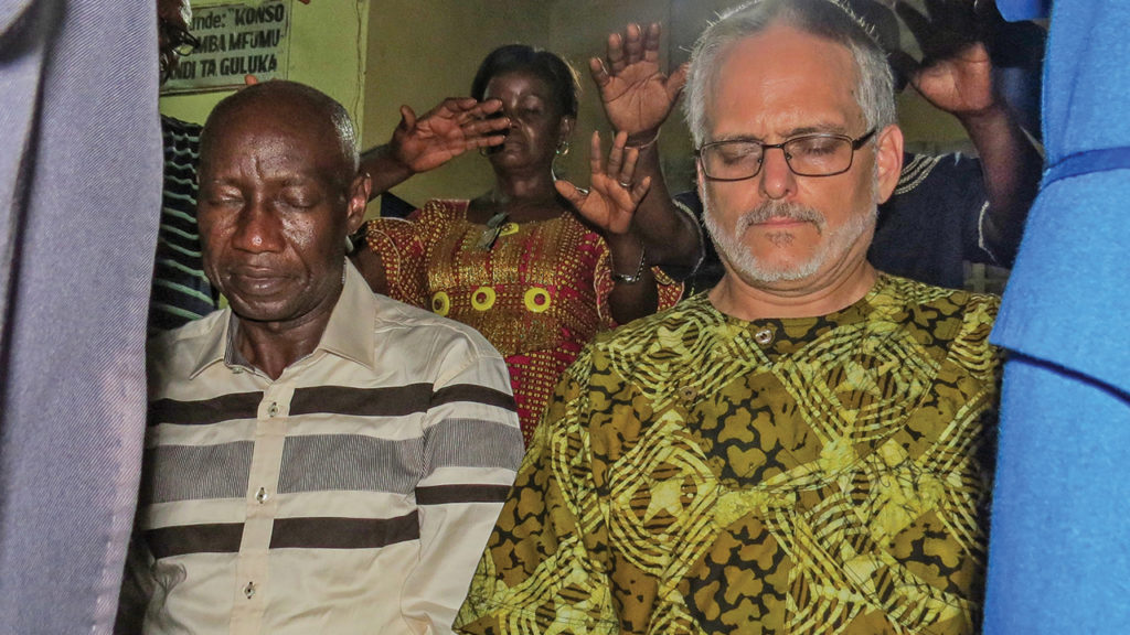 John Fumana and Bruce Yoder were installed as the executive coordination team of Africa Inter-Mennonite Mission in 2021. Fumana works from Kinshasa, Democratic Republic of Congo, and Yoder splits his time between Canada (Listowel, Ont.) and the United States (Goshen, Ind.). — Lynda Hollinger-Janzen/Mennonite Mission Network