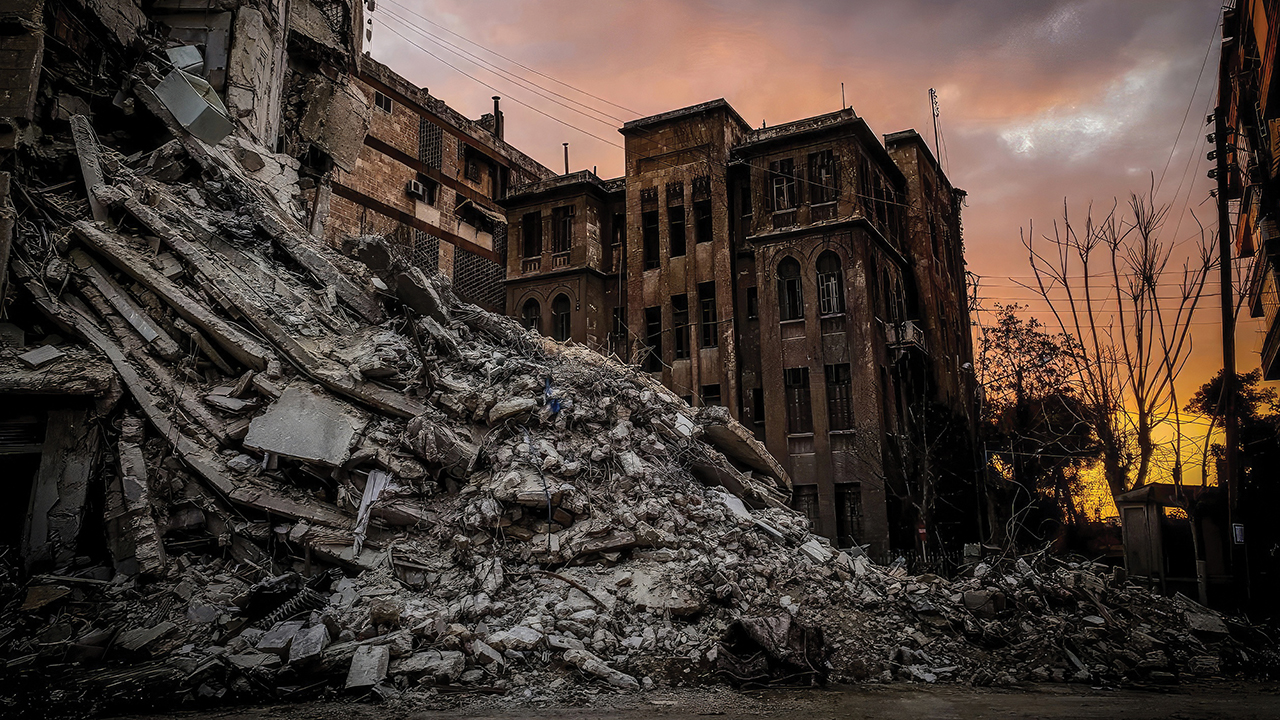 Collapsed buildings following the Feb. 6 earthquakes in Aleppo, Syria. — Franciscan Church in Aleppo