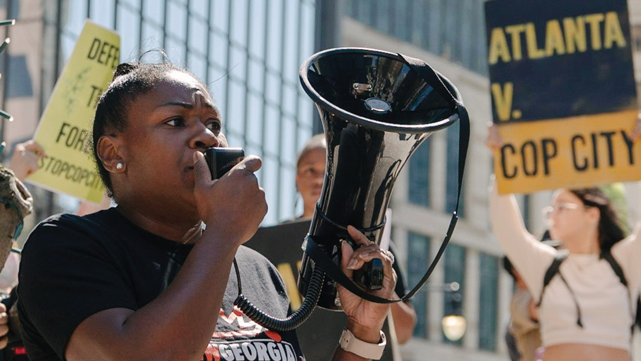 Rev. Keyanna Jones and others protest in early March against plans to transform hundreds of acres of forest in Atlanta into a police training facility. — Rachael Warriner