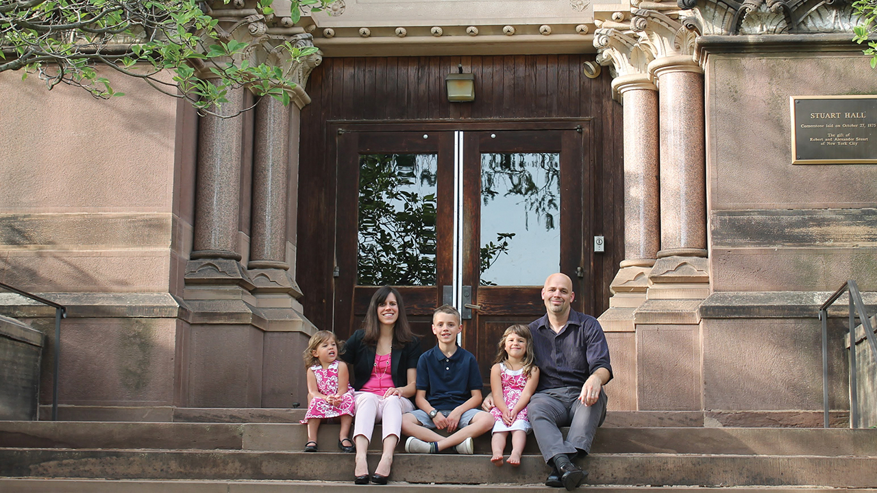 Sarah Ann Bixler and family — from left: Juliet, Sarah, Calvin, Eve and Benjamin — in 2016 at Princeton Theological Seminary, where she first encountered womanist theology. — Courtesy of Sarah Ann Bixler