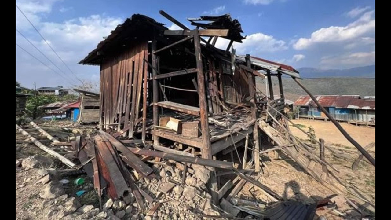 A destroyed house in a Myanmar village. — Mennonite World Conference
