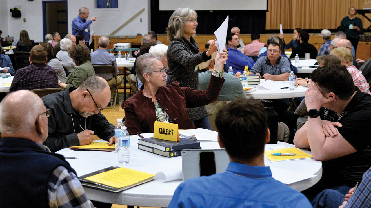 Ohio Conference of Mennonite Church USA delegates participate in a discernment process on affiliation with the denomination March 3-4 at the Annual Conference Assembly hosted by Central Christian School in Kidron. — Ohio Conference of Mennonite Church USA