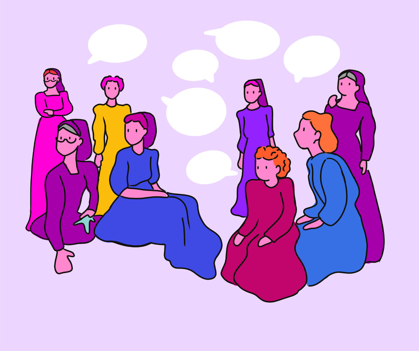 Ilustración de una imagen de la película Ellas hablan. Por Lazuli