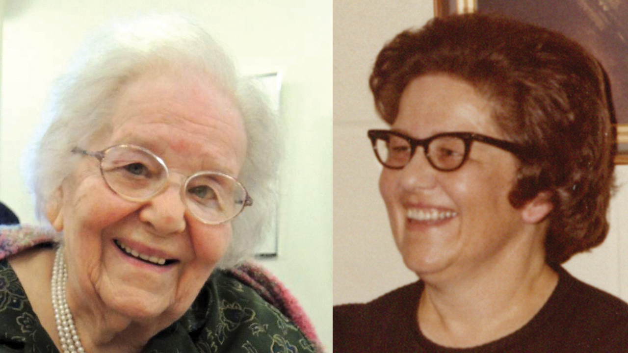 Left: Emma Richards signed copies of a book about her, According to the Grace Given to Her, in 2013. — Mary E. Klassen/AMBS Right: Emma Richards in 1972. — Lombard Mennonite Church