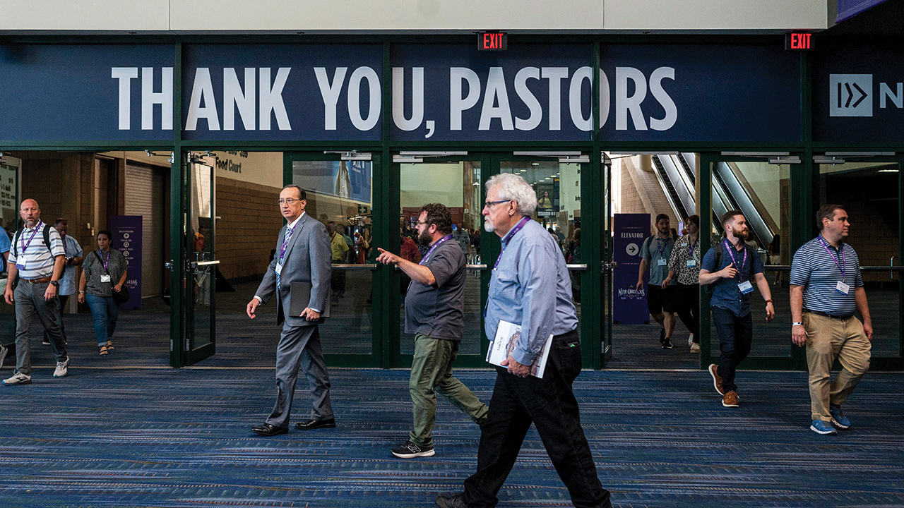 Attendees pass through the Ernest N. Morial Convention Center during the Southern Baptist Convention annual meeting in New Orleans. — Emily Kask/RNS