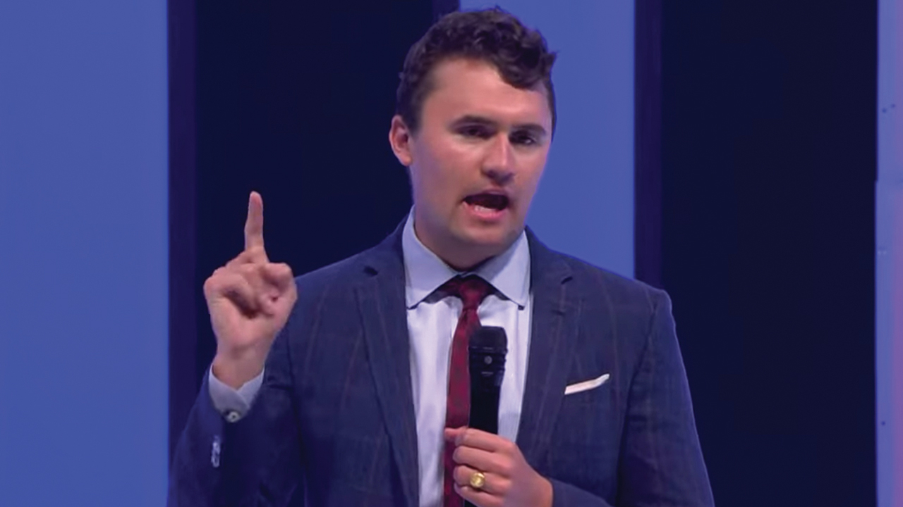 Charlie Kirk speaks at a Turning Point USA Faith “Freedom Night in America" event at Dream City Church in Phoenix in May. Video screen grab/RNS