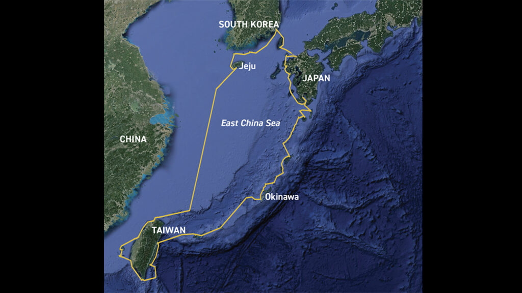 Jonah’s Whale set off on its voyage of peace around the East China Sea on June 1 in South Korea, then traveled south and west through a chain of Japanese islands to Taiwan. The crew is completing the journey in September in South Korea. — Google Earth