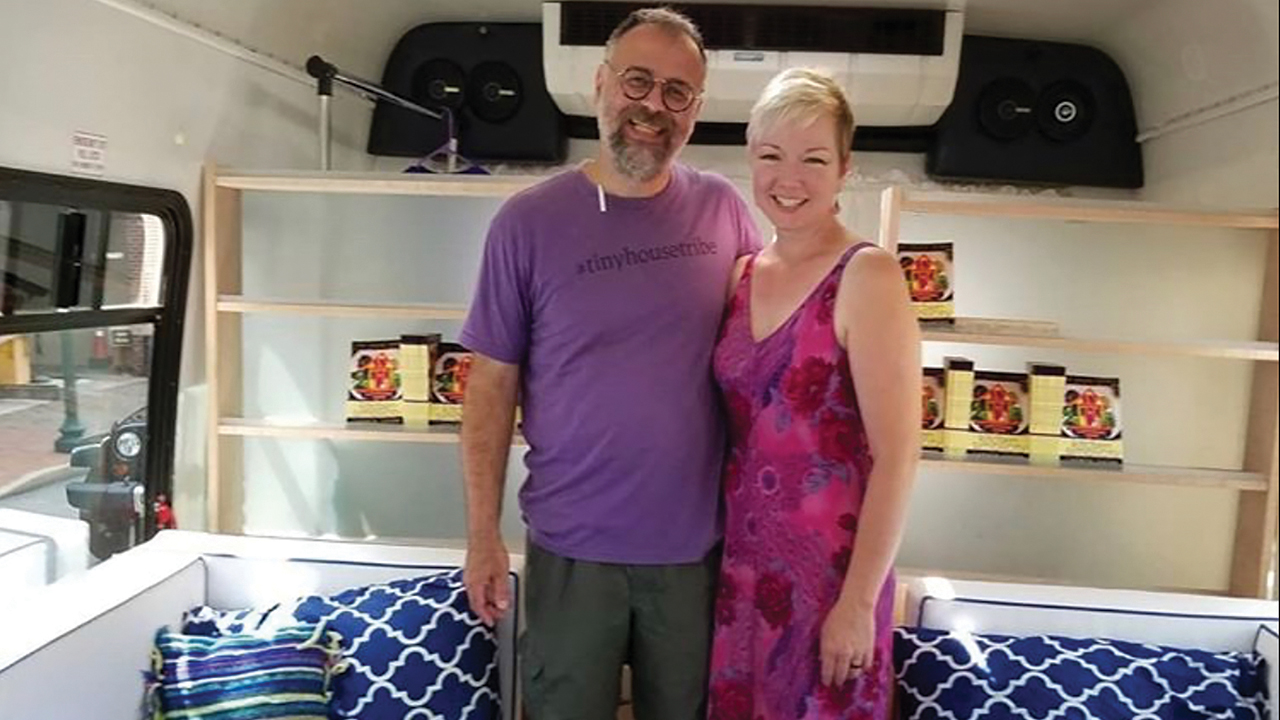 “After our first tiny house, we built a Skoolie [a bus renovated to be an RV] to be our home while we found land and built a small house,” Carmen Shenk says. “That’s not quite how it turned out — we never lived in it full time, but we did have some marvelous adventures on the road. Thousands of guests toured our Skoolie at a tiny house festival at North Carolina’s Outer Banks.” — Carmen Shenk